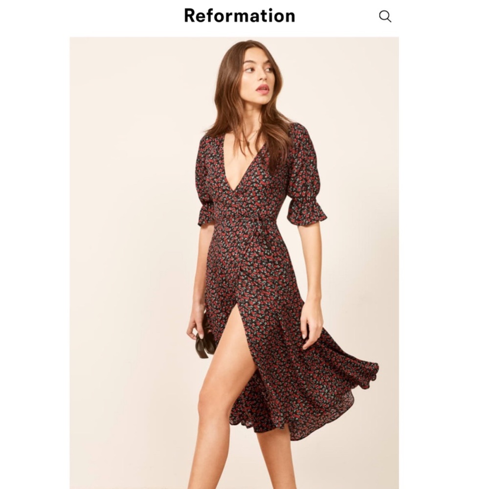 Reformation Black and Red Floral Midi Dress